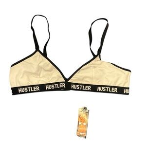 🔥 HUSTLER Lingerie Triangle Bralette‎ M/L Beige & Black NWT